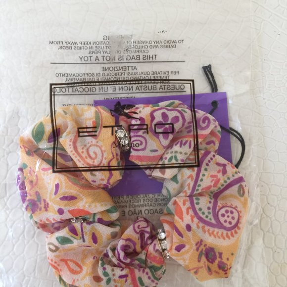 ETRO Milano Made in ITALY SILK Elastic HAIR Scrunchie w Strass Rings Crystal NEW main image 6